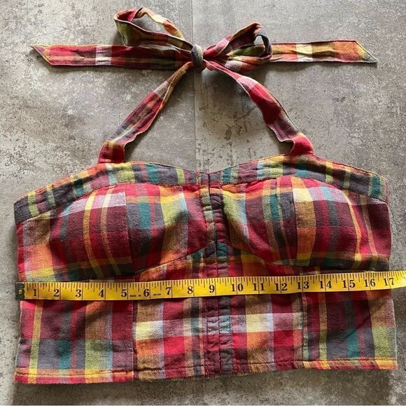 American Eagle Halter Top Plaid Large Festival Stretch Corset Party - Picture 7 of 9